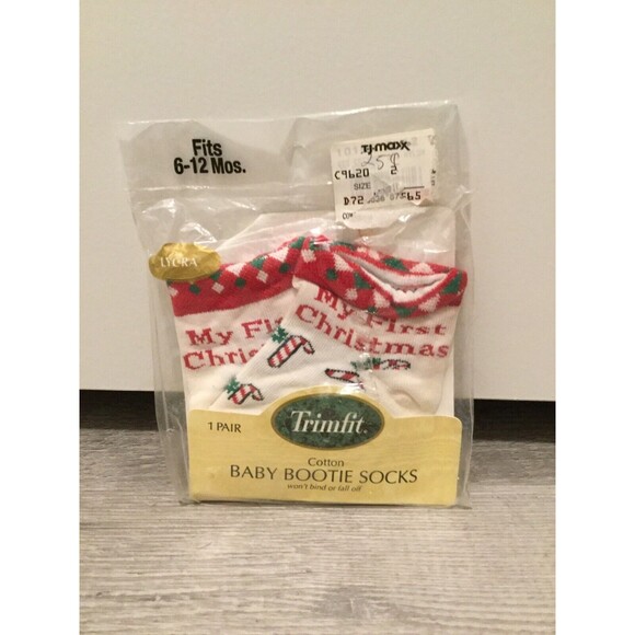 Vintage Trimfit Baby Bootie Socks First Christmas Size 6 - 12 Months - Picture 1 of 2